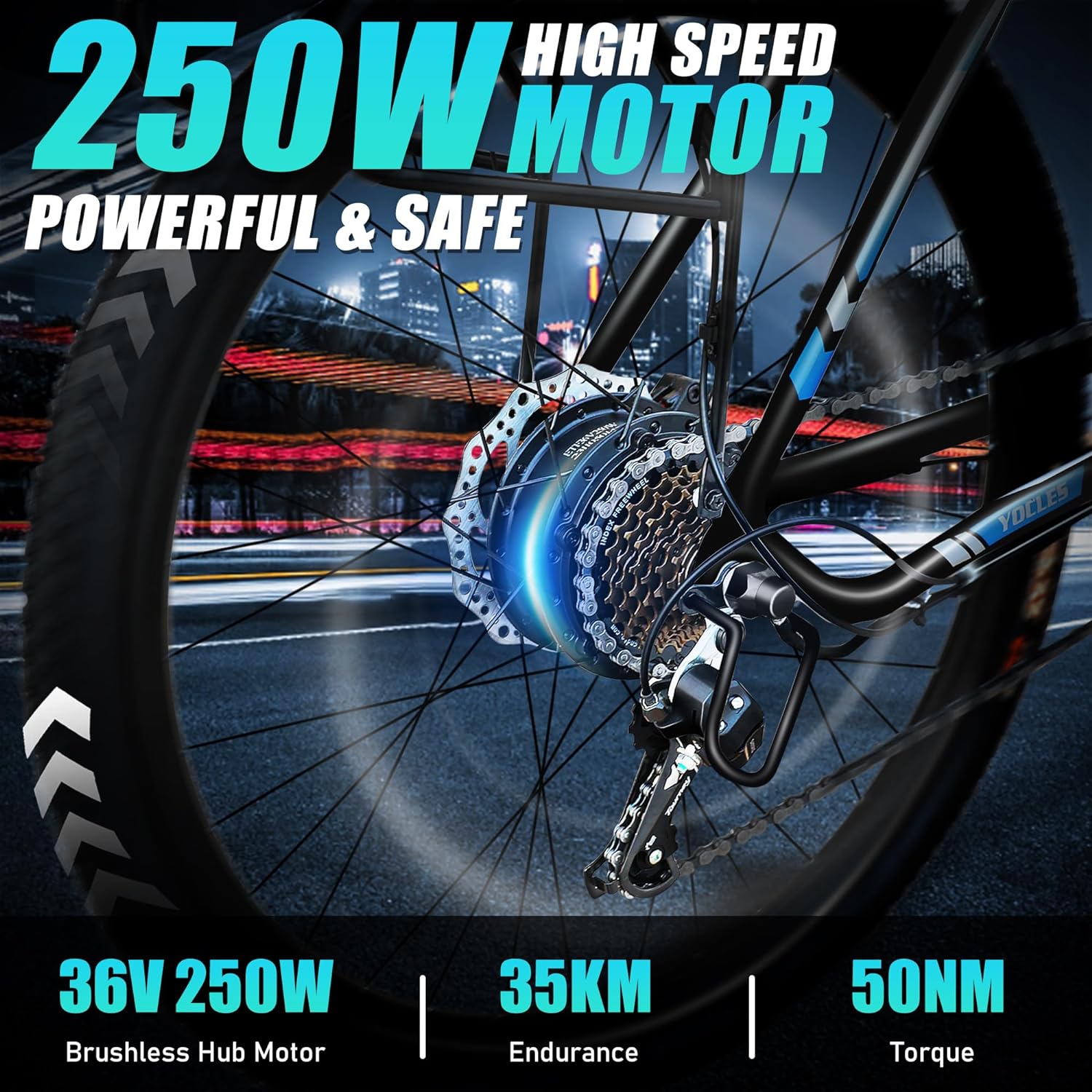 Black Pioneer YOCLES Electric Bike 26'' E-Bike 350W 1.95 Tires    in UK Stock