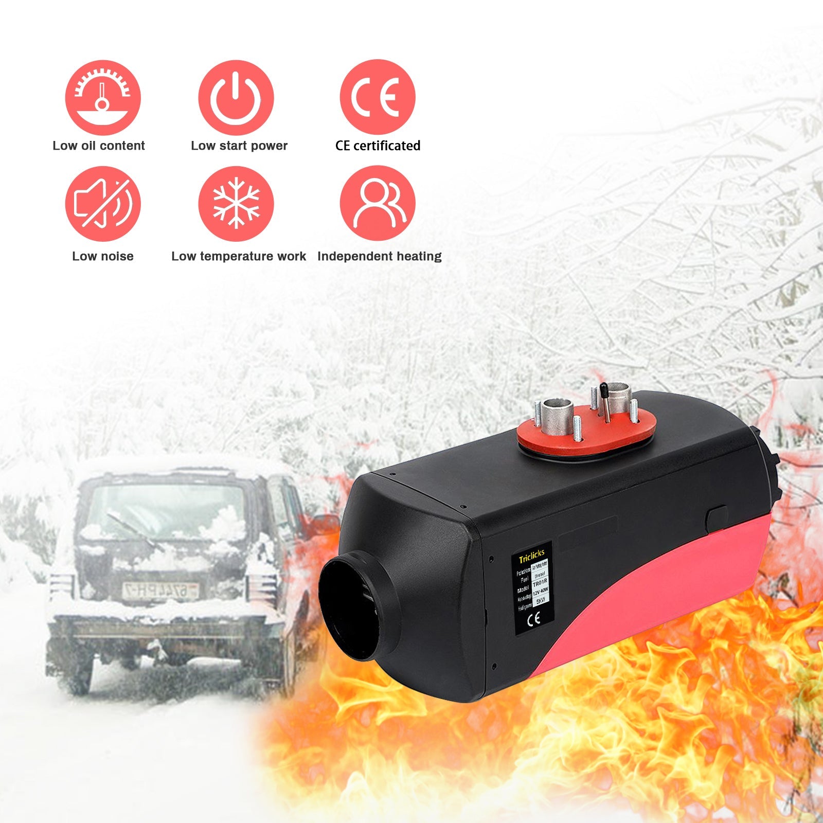 Triclicks 5KW 12V Chinese Cheap Air Diesel Parking Heater Red&Black-01R