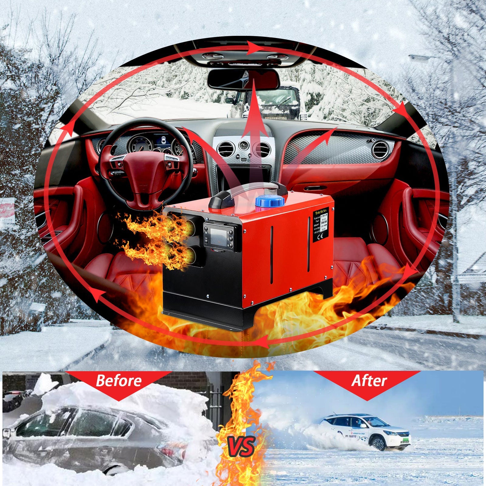 Triclicks 5KW 12V All-in-One RED Diesel Air Heater 2022- 03R