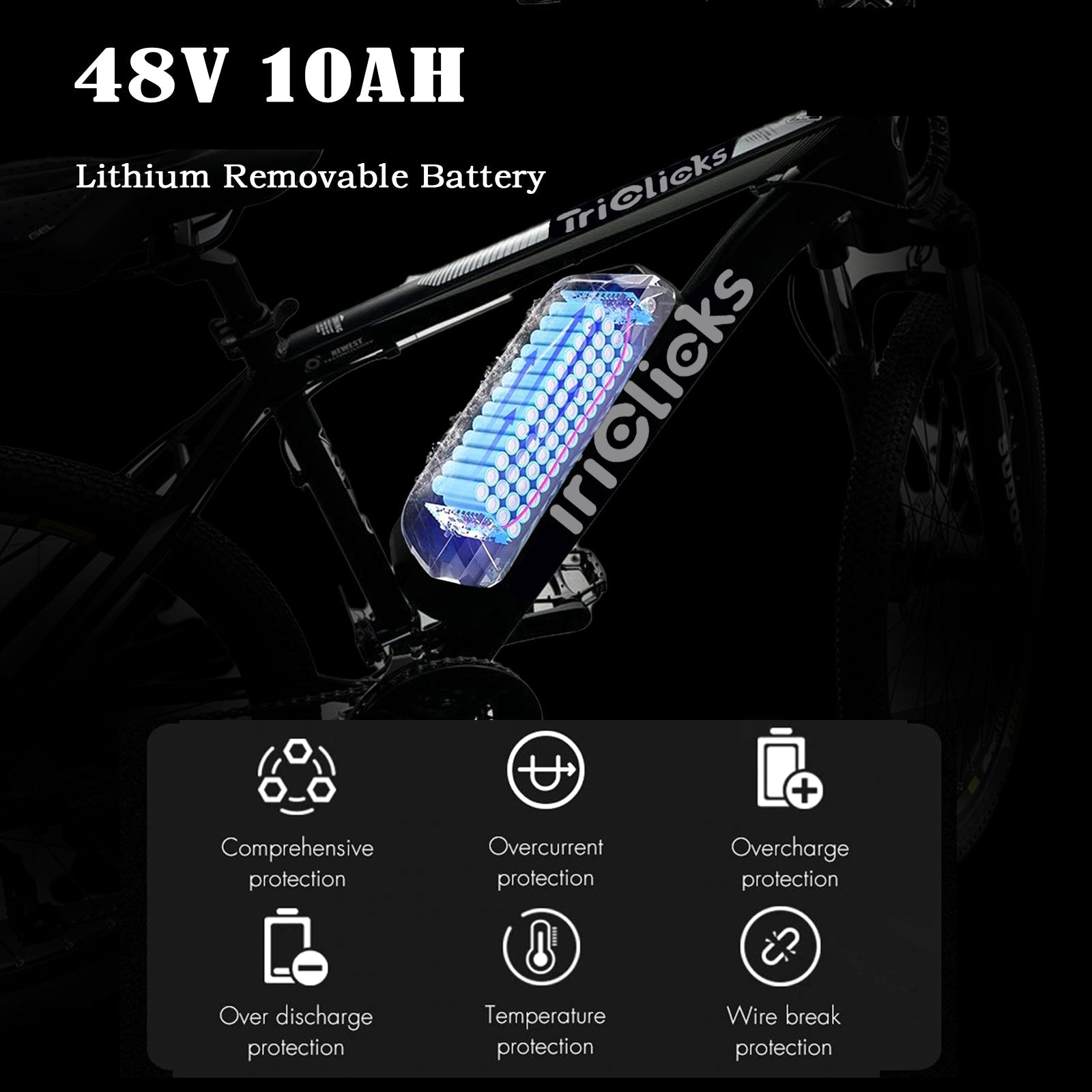 Triclicks Electric Bike 26 Inch Aluminum Alloy Mountain E-Bike 1.95 Tires 36V 13AH Lithium Battery Ebike-2022