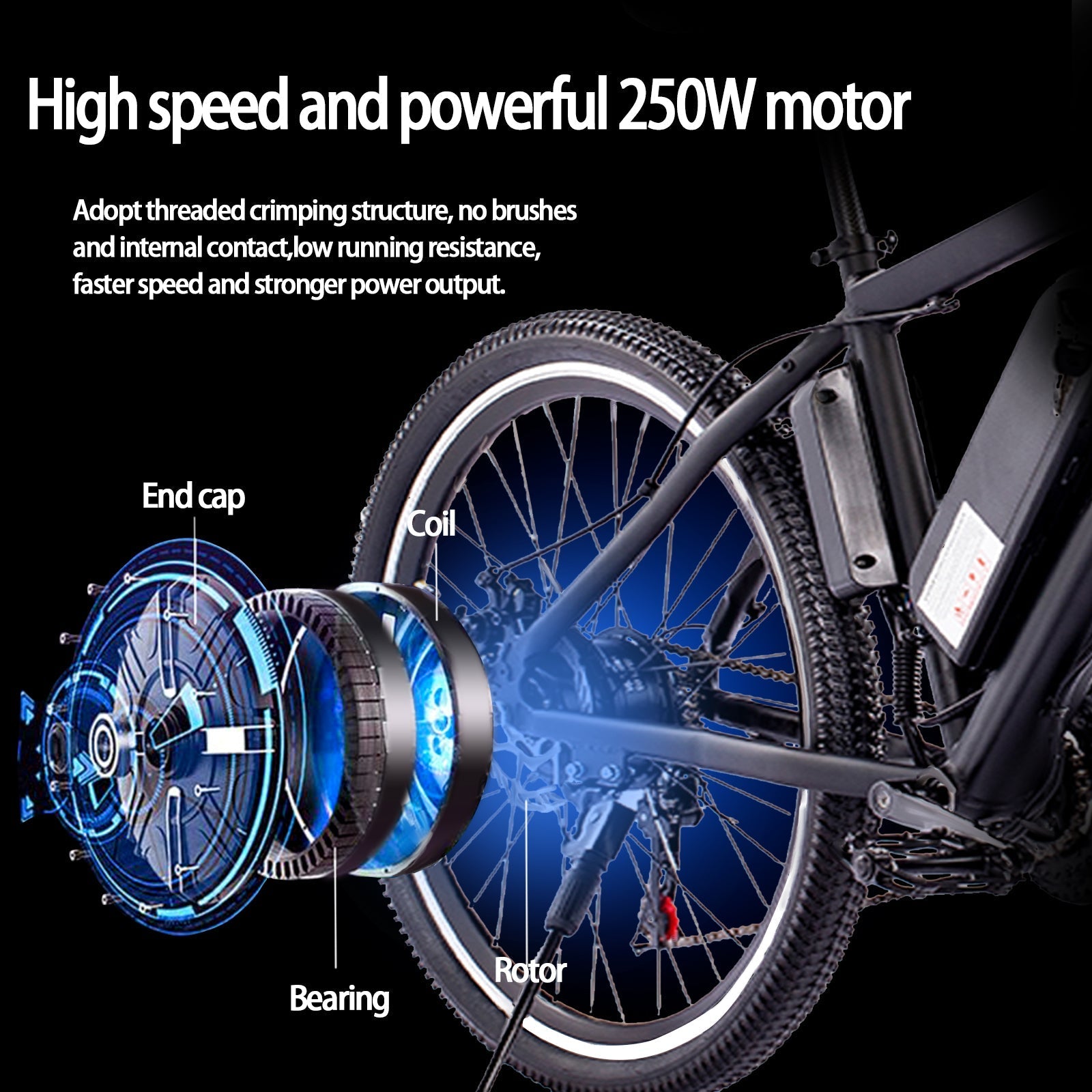 Triclicks Electric Bike 26 Inch Aluminum Alloy Mountain E-Bike 250W 1.95 Tire 48V 10AH Lithium Battery Ebike
