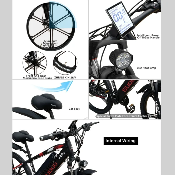 SOODOO Electric Bike | Red Warrier 26" Electric Mountain Pedal E-Bike | 36V12A Battery with Integrated wheels | - Image 9